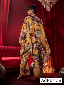 Rose Tiara Floral Bell Bottom Pants and Stylish Party Wear or Event Party Dress for Women