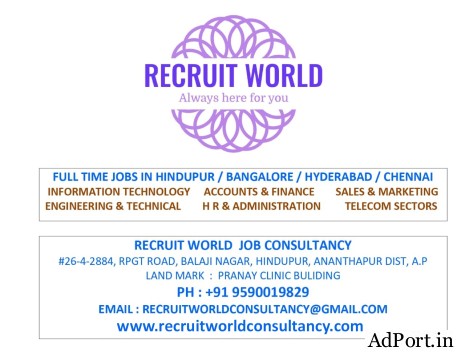 Jobs in Hindupur, Bangalore & Hyderabad for all qualifications for Freshers/Experienced
