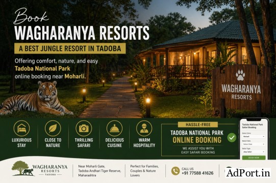 Book Wagharanya Resorts, a best jungle resort in Tadoba offering comfort, nature, and easy Tadoba National Park online booking near Moharli.