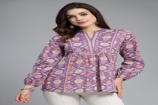 Lightweight Ethnic Printed Collar Cotton Top Crafted with Soft Cotton Fabric