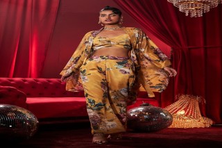 Rose Tiara Bell Bottom Pants and Fashionable Party Wear Look