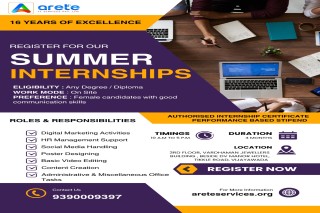 Summer Internship Program 2026 Register Now Arete IT Services Pvt Ltd